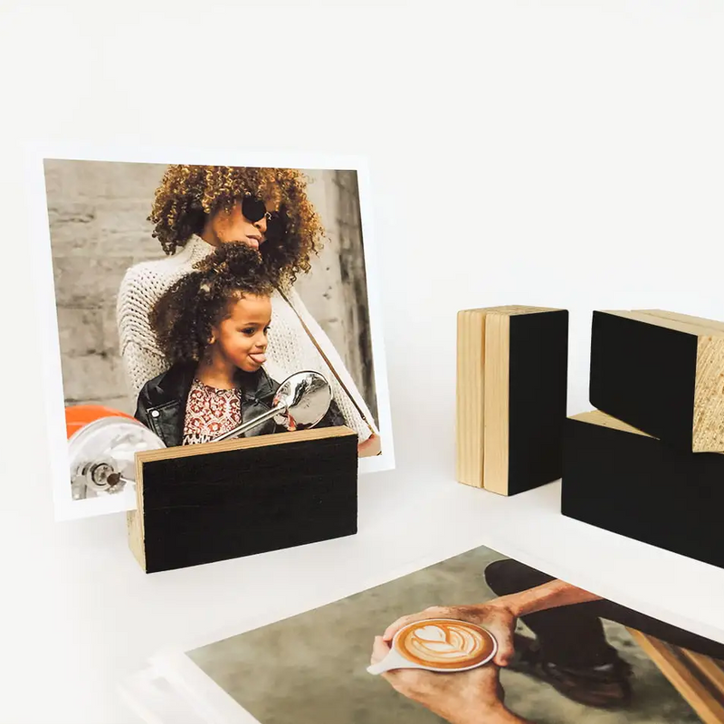 Black Block Wooden Photo Holder, Wood Picture Stand - PoweredByPeople
